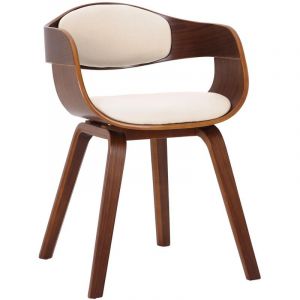 D&eacute;coshop26 Chaise de bureau - Design Scandinave - Bois Fonc&eacute; - Assise PVC Cr&egrave;me - Confort Optimal - Accoudoirs Inclus