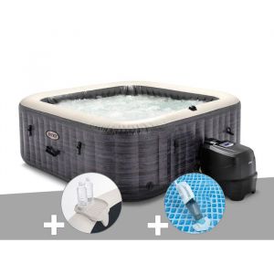 Intex Kit spa gonflable PureSpa Ardoise carré Bulles 4 places + Porte-verre + Aspirateur