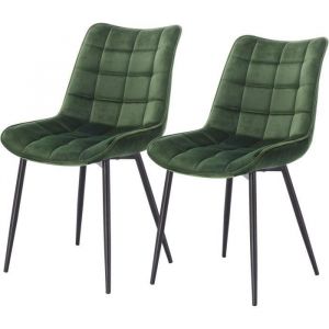 Lot de 2 Chaises de salle à manger. Chaise de cuisine scandinaves en velours. Pieds en métal. Vert Foncé - Woltu