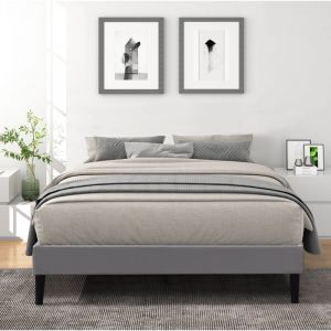 Sommier 140x190 cm Tapissier déhoussable housse lavable Gris + Pieds en 20 cm 2 x 13 Lattes - Opale- revetement Tissu Polyester