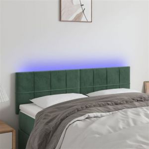 VidaXL Tête de Lit à LED Meuble de Chambre à Coucher Accessoire de Lit Double Tête de Cadre de Lit Intérieur Vert Foncé 144x5x78/88 cm Velours 3121663