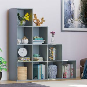 Vida Designs Durham Escalier Bibliothèque Étagère de Rangement Organisateur Meuble de Salon (10 Cubes, Gris)