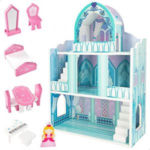 ColorBaby WOOMAX Maison de poup&eacute;e en Bois Ch&acirc;teaux de Princesses 3 &eacute;tages 9 pi&egrave;ces 37 x 15 x 53,5 cm Jouets + 3 Ans (49314)