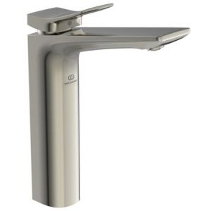 Ideal Standard Mitigeur lavabo monotrou Check réhaussé, gris orage, tirette et vidage bonde métal