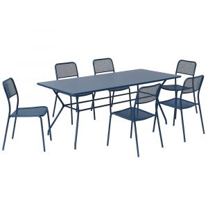 Oviala Ensemble table et 6 chaises de jardin bleu
