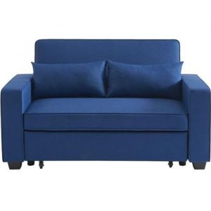 Canap&eacute; droit convertible en tissu 2 places bleu