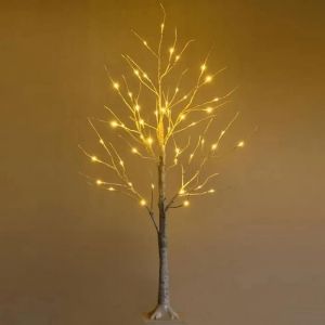 COSTWAY Arbre Lumineux LED Bouleau Blanc Chaud Artificiel 120cm avec 48 LED Lumières Base Plastique Décoration pour Noël Intérieur