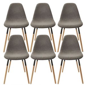 Image de FLUK - Lot de 6 Chaises Tissu Gris Chiné Foncé et Bois - Altobuy