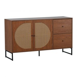 Urban Meuble - Buffet contemporain noir avec portes rainurées et pieds dorés 145x40x81.5cm