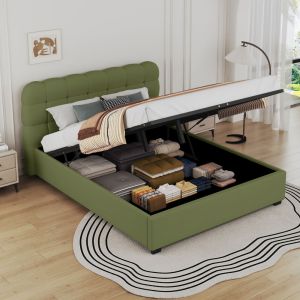 Concept-Usine Lit nuage avec coffre de rangement 140x190cm en velours vert DALLAS