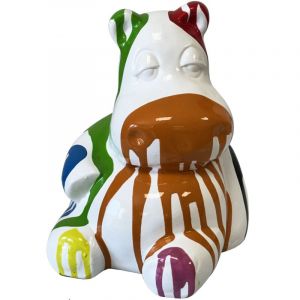 Statue en céramique hippopotame et multicolore 22 cm