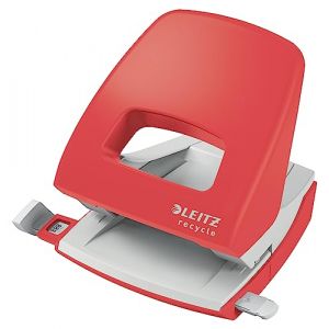 Leitz Perforatrice, Capacité 30 Feuilles, Barre de Guidage avec Démarcations, 100% Recyclable, Eco-responsable, Gamme NeXXt Recycle, coloris Rouge, 50030025