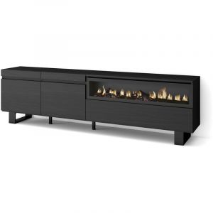 Meuble tv, Banc Télé, Grand espace de Rangement, 200x57x35cm, Pour les tv jusqu'à 80', Cheminée électrique, Design industriel, Style moderne, Noir