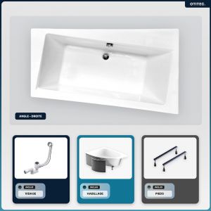 Baignoire asymétrique - 160 x 100 cm - Droite - avec Habillage - Pieds - Vidage Chrome - INFINITY