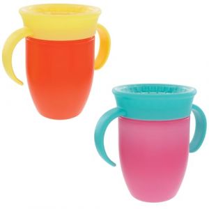 N&ucirc;by Tasse 360&deg; antifuite &ndash; Poign&eacute;es ergonomiques &ndash; Con&ccedil;u pour boire dans toutes les positions &ndash; 210ml &ndash; Rose et Orange &ndash; D&egrave;s 4 mois &ndash; 2 Pack