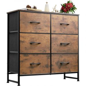 Wlive - Commode en tissu 6 tiroirs, structure en acier, idéale pour salon, couloir, style industriel et marron rustique