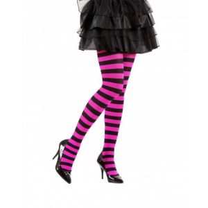 Collants rayés noir et rose adulte Taille Unique