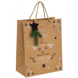 Feeric Light & Christmas Sac Cadeau Kraft imprim&eacute; Paillettes et d&eacute;co Bois MM Un No&euml;l kinfolk