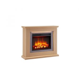 BALDERIA cheminée électrique Charon Foyer électrique sur pieds avec effet de flammes 3D Chauffage 2000W, éclairage LED Cheminée de sol avec télécommande, minuteur & thermostat Chêne claire