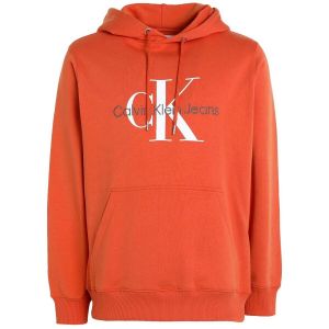 Calvin Klein Sweat à Capuche Homme Seasonal Monologo Regular en Coton, Orange (Aragon), XXL