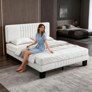 Lit Double rembourré 140x200 cm, Cadre de Lit avec Rangement Spacieux & Sommier à Lattes, Gris-bleu Velours Lits Capitonné pour Adultes et