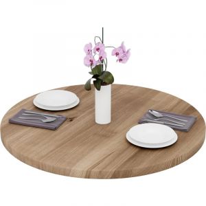 Plateau de table rond 90 cm en bois naturel Dessus rond de table &agrave; manger, de cuisine, de bistrot &Eacute;paisseur: 40 mm Couleur: Marron Noisette - Lamo