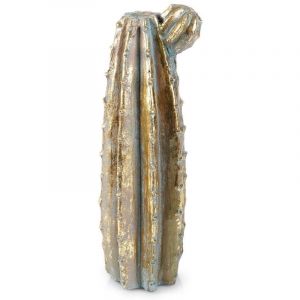 Vase &agrave; fleurs en forme de cactus en ciment finition dor&eacute;e