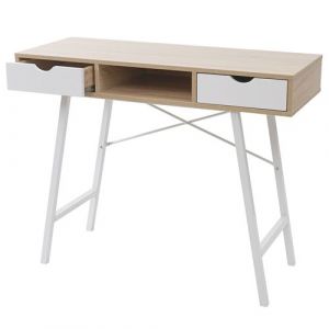 Mendler Console HWC-E92, table de desserte/d'appoint, structure 3D, 100x40cm brun naturel, blanc
