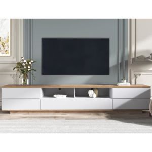 Meuble TV - Meuble tv bois 180 cm- Blanc brillant - Porte - Moderne - 180x38x46 CM
