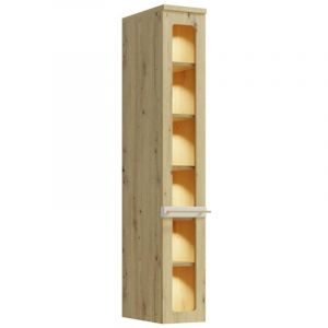 Monmobilierdesign Candy Vitrine avec led 6 &eacute;tages 25x153 cm en bois design moderne &eacute;pur&eacute; Blanc cass&eacute;