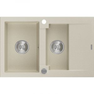 Gaspar &eacute;vier en granit &agrave; 1,5 cuve avec un &eacute;gouttoir court 737 x 475 mm, Beige - 6507731505-69 - Mexen