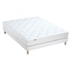 Ensemble Matelas Mousse ferme réversible ALTO + Sommier Made in France Dimensions 140 x 190 cm, Sommier Blanc