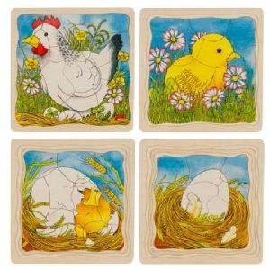 Image de Goki 57521 - Puzzle à 4 couches La poule 44 éléments