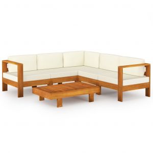 VidaXL Salon de jardin 6 pcs avec coussins blanc cr?me Bois d'acacia