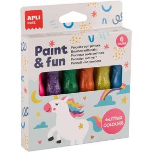 6 pinceaux avec peinture paillet&eacute;e - Gouache - Pour enfant - Apli Kids