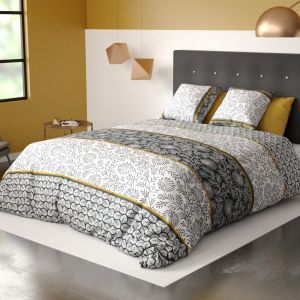 Les Ateliers du Linge Parure de lit housse de couette avec taies d'oreiller 100% Coton 57 fils Vega Gold : Taille - 220 x 240 cm