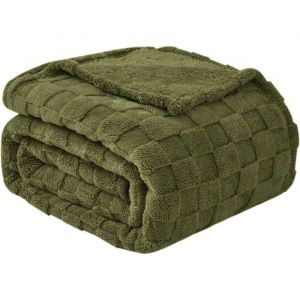 Couverture - 230 x 270 cm - en Flanelle - Couverture Chaude - pour Canap&eacute;, Bureau et Lit, Vert Olive