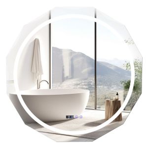 Coast LED Bathroom Mirror 76x76 cm Silver/White avec anti-buée, éclairage, horloge et affichage de la température