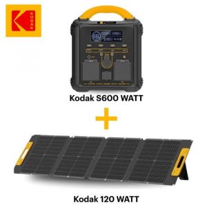 Kodak Kit Station d'&Eacute;nergie Portable S600 + Panneau Solaire 120W - Batterie 551Wh - Multiports - Id&eacute;al pour Camping, Urgences