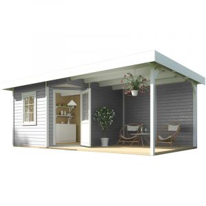 Image de Weka Abri de jardin bois 28mm 12,88 m&sup2; avec auvent d&eacute;j&agrave; peint en gris