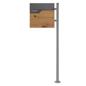 ECD-Germany Boîte aux Lettres sur Pied, 37x37x11 cm, Anthracite/Optique Bois, Acier, Boîte