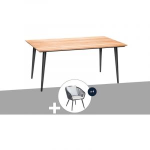 Jardiline Table de jardin rectangulaire en bois teck Comores avec 4 fauteuils Comores
