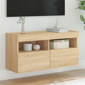 VidaXL Meuble TV mural avec lumières LED chêne sonoma 80x30x40 cm