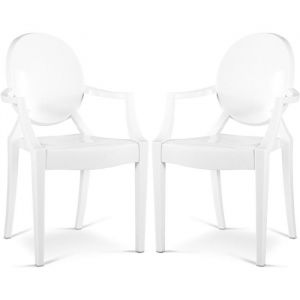Privatefloor Lot de 2 chaises de salle &agrave; manger transparentes - Design avec accoudoirs - Louis xiv Blanc