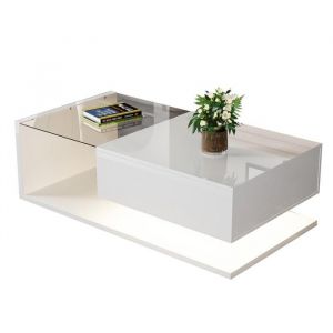 Oem Table basse - PDZZZD - Rectangulaire - Blanc brillant - Verre tremp&eacute; - LED couleur changeante