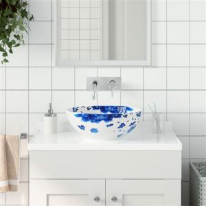VidaXL Vasque à poser blanc et bleu rond ?41x14 cm céramique
