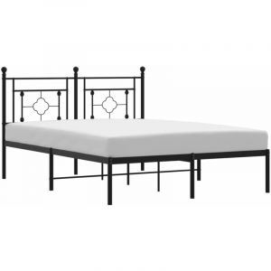 VidaXL Cadre de Lit M&eacute;tal avec T&ecirc;te de Lit, Lit Double avec Sommier &agrave; Lattes, Lit Adulte avec Pied, Meuble de Chambre, Moderne, Noir 140x190 cm