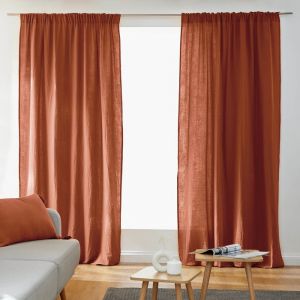 L'effet Papillon - Lot de 2 Rideaux Galon Fronceur double Gaze de coton – Terracotta – 140 x 240 cm