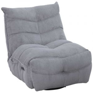 Fauteuil relax pivotant avec fonction rocking-chair velours c&ocirc;tel&eacute; gris clair - JUMBO
