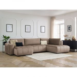 Bobochic Canap&eacute; panoramique convertible Canap&eacute; panoramique convertible coffre arsene tissu velours Angle gauche Taupe - Taupe